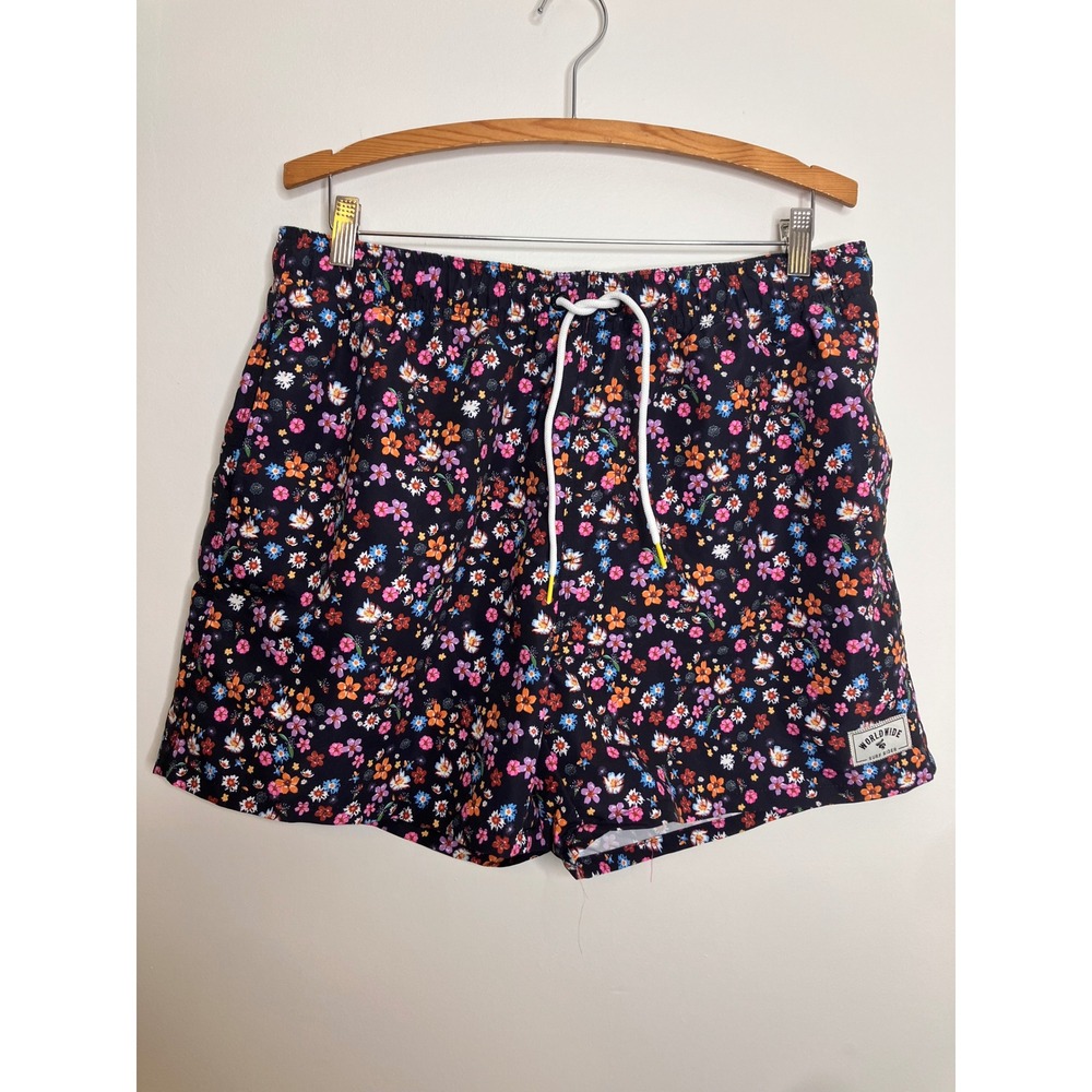 Manfinity Swim Trunks Mens XL Black Excellent Floral Print Mesh Lined Pockets
